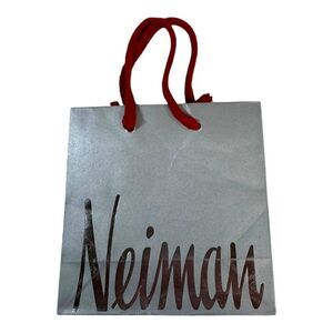 Neiman Small Recycled Gray Gift Bag With Red Rope Handles 6.5”  X6.25” Jewelry